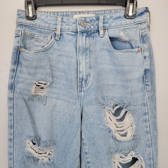 PacSun Women's 26 Mom Jean Light Wash Denim Distressed Cropped Ankle Jeans - Picture 2 of 9